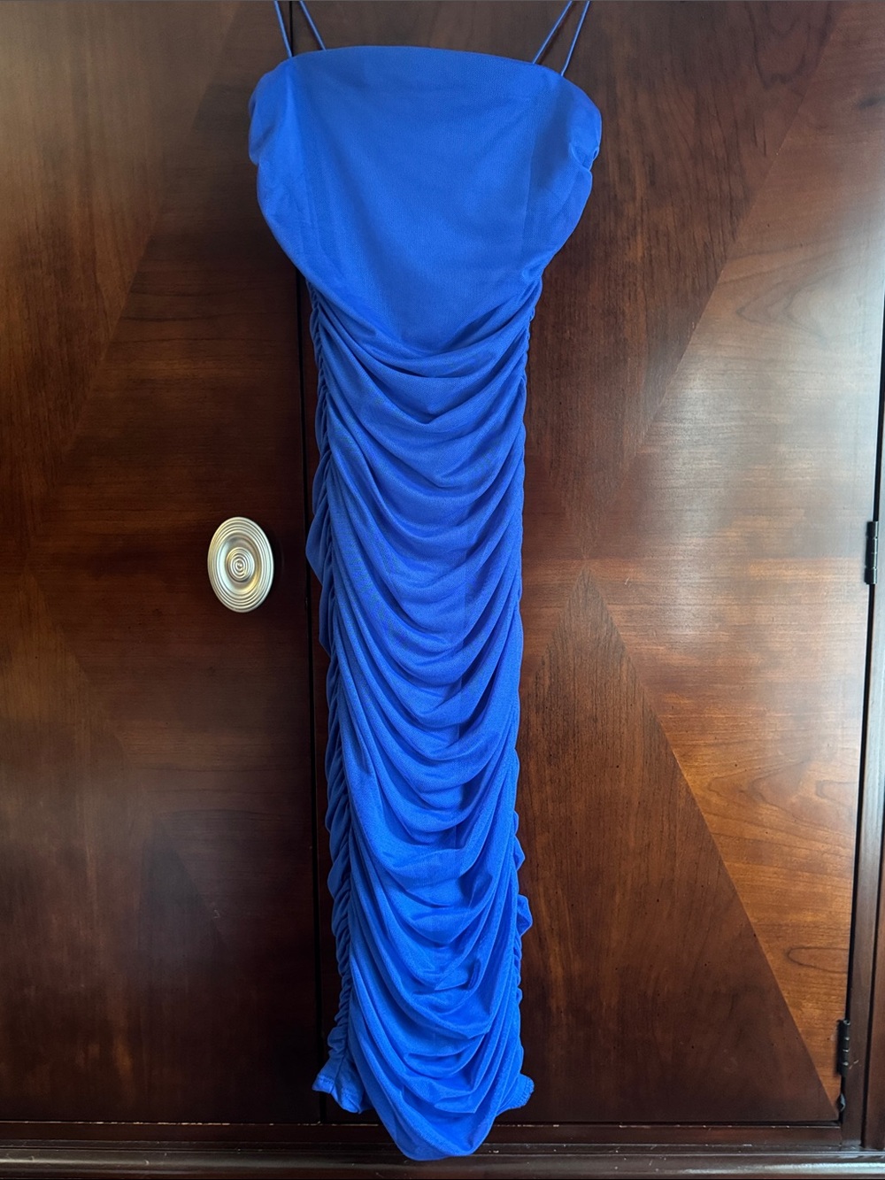 B Darlin Royal Blue Ruched Strapless Maxi Dress